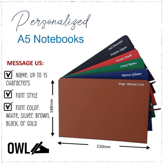 Owl Notebooks Personalized Journals (Engraved) with Ruled pages - A5 High Quality Paper Smooth Leather with Garter Lock