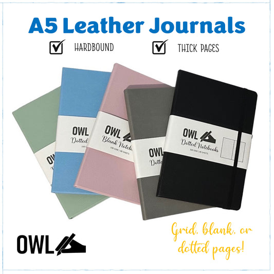 OWL Notebooks Hard Bound PU Leather Journals A5 size
