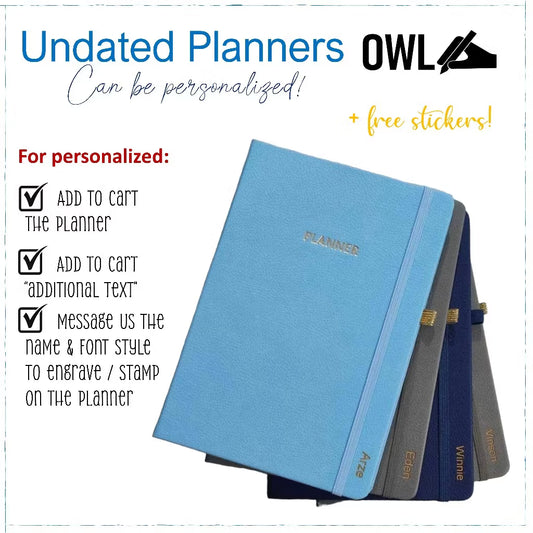 Personalized Undated Planner Stamped Debossed Name On Side 100Gsm Leather Hardbound