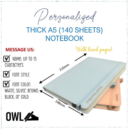 Owl Notebooks Personalized Thick 140 Leaves Journal Notebook Hardbound With Pen Holder A5 Size