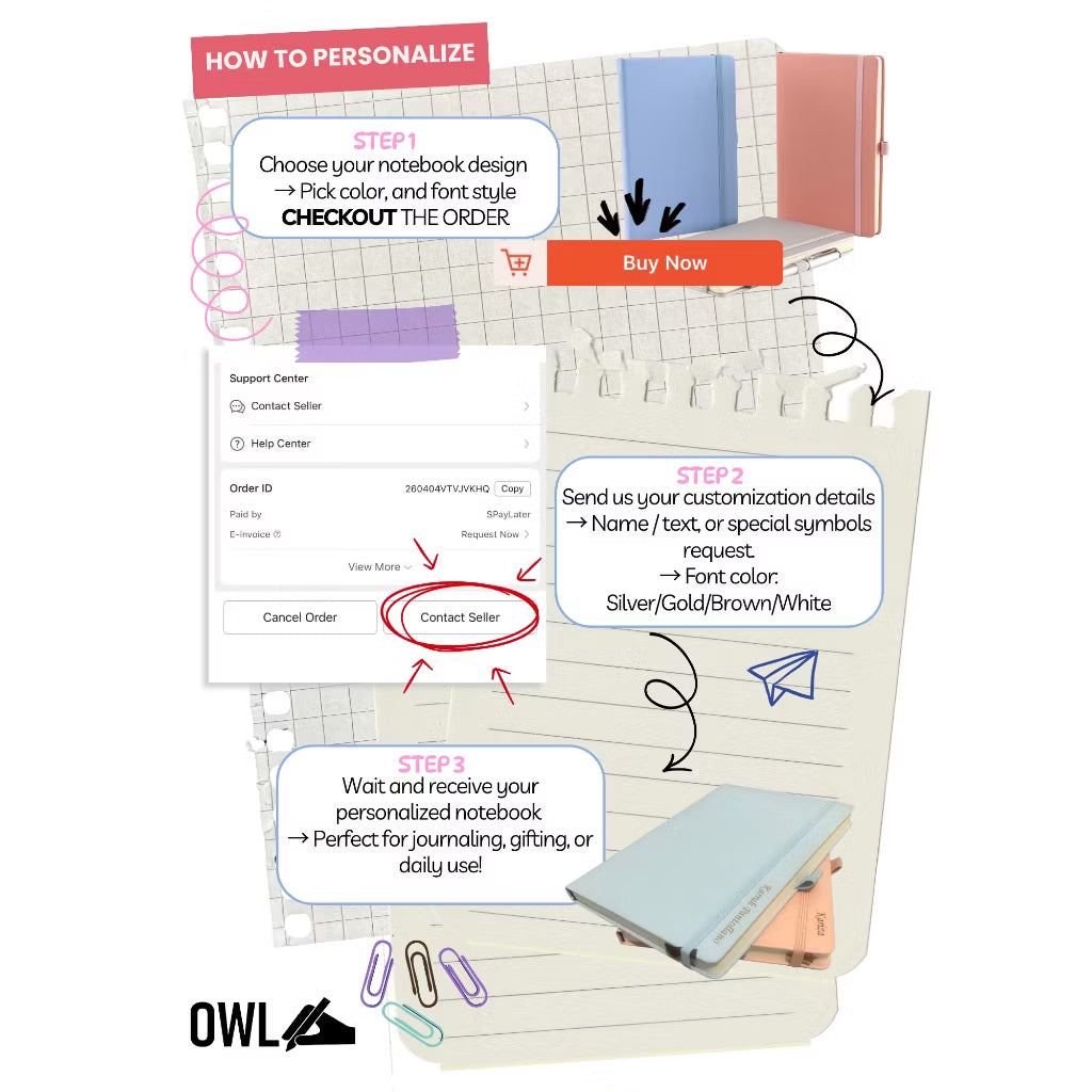 Owl Notebooks Personalized Thick 140 Leaves Journal Notebook Hardbound With Pen Holder A5 Size