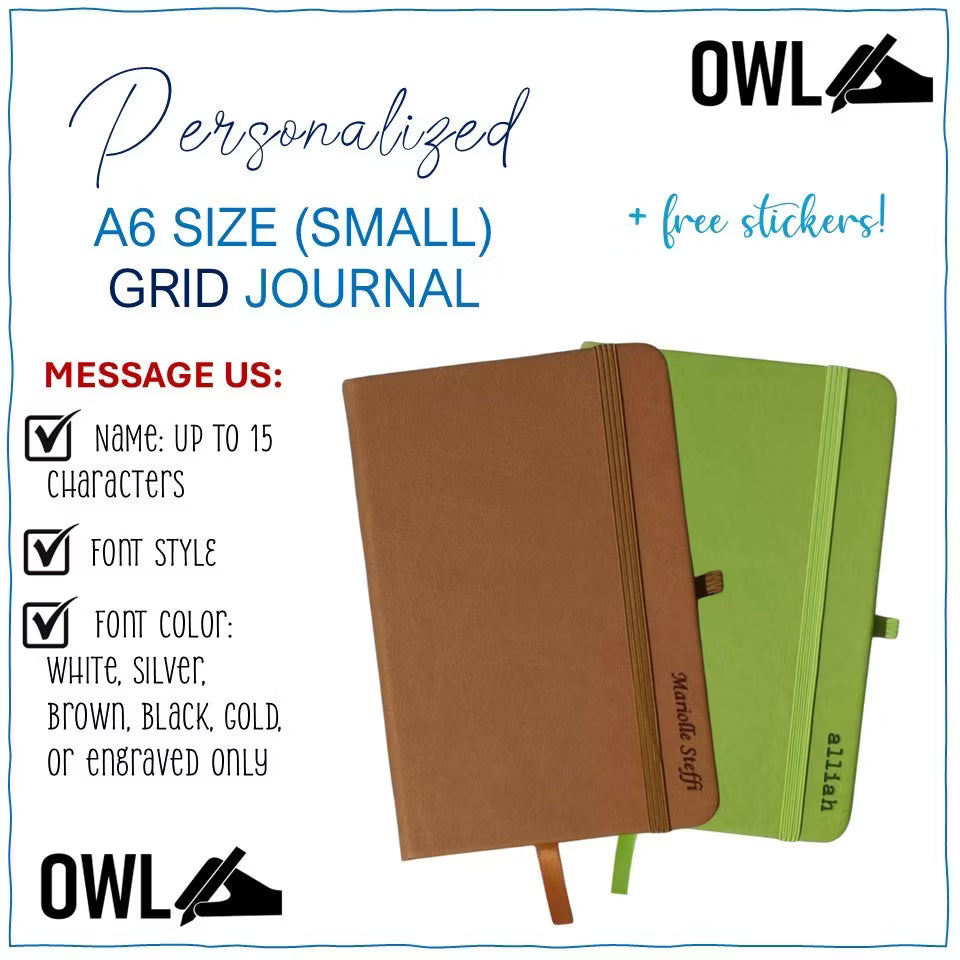 Owl Ph A6 GRID Mini Personalized Pocket Journals Paper Notes With Garter Lock And Back Pocket