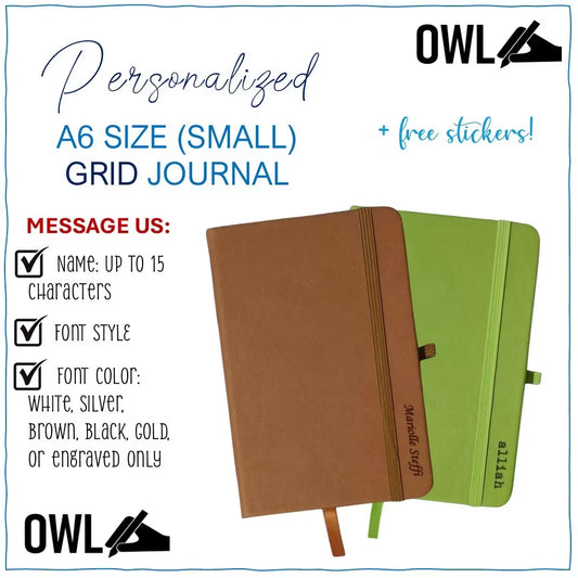Owl Ph A6 GRID Mini Personalized Pocket Journals Paper Notes With Garter Lock And Back Pocket