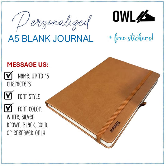 OWL BLANK A5 Premium Personalized Pu Leather Notebooks High Quality Debossed With Pen Holder 100 Gsm