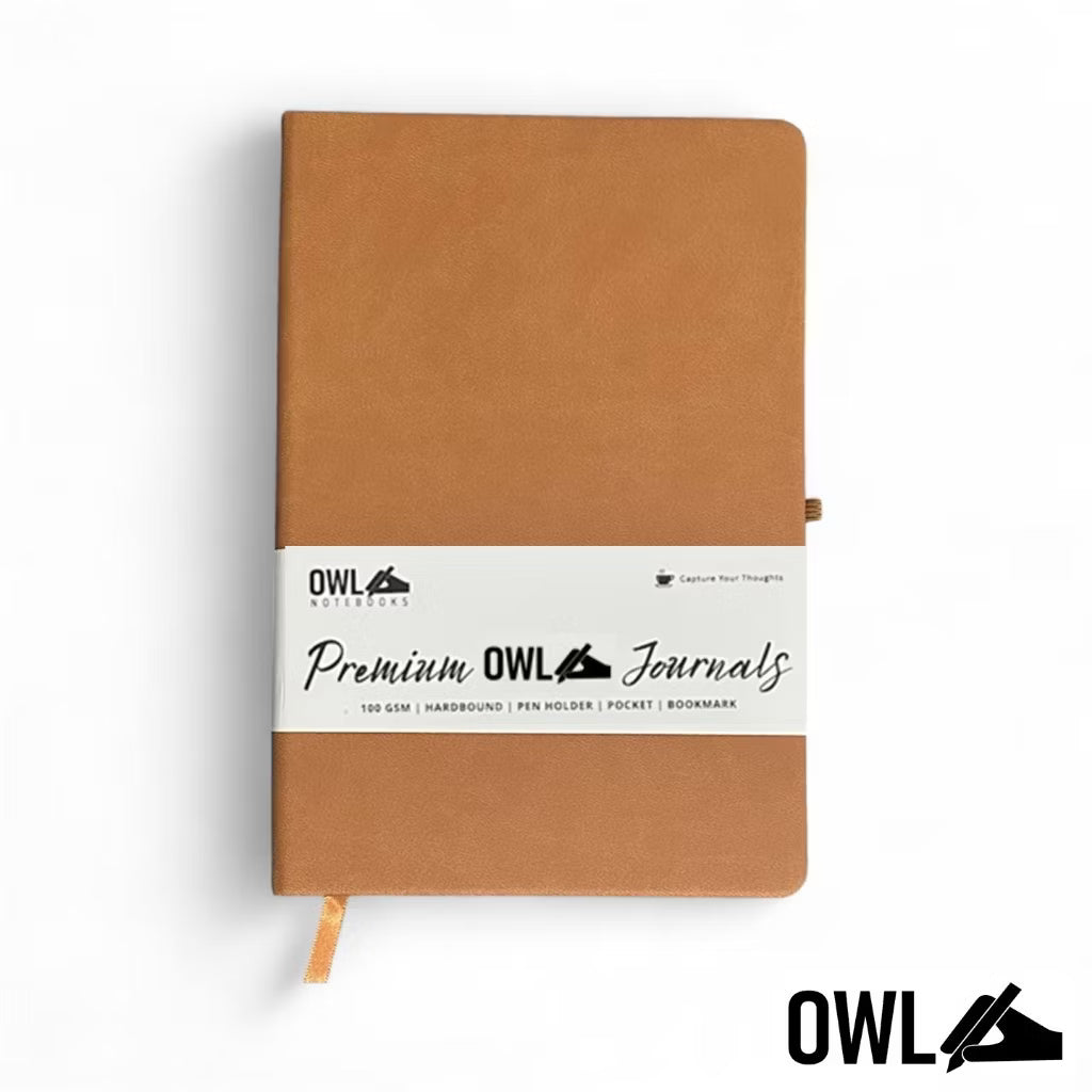 OWL DOTTED Premium Personalized Pu Leather Notebooks High Quality Debossed With Pen Holder 100 Gsm