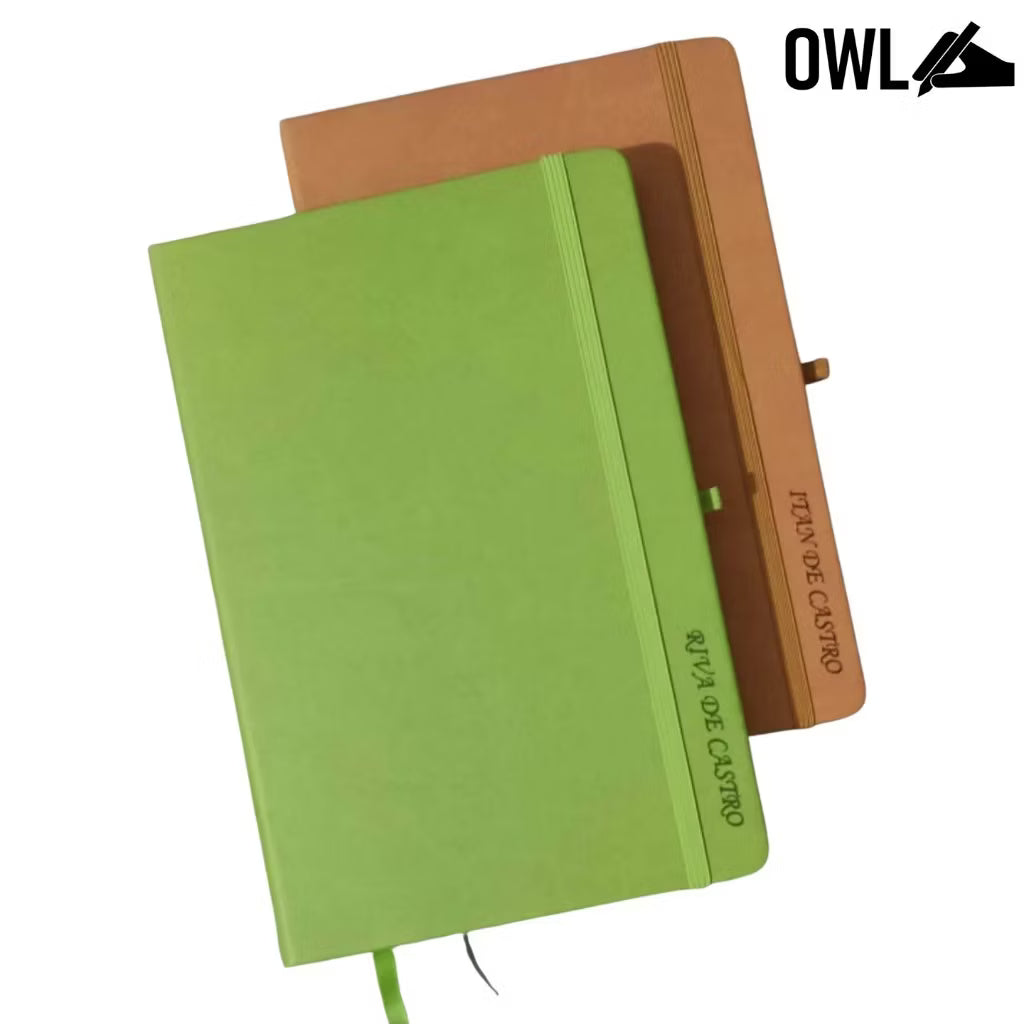 OWL DOTTED Premium Personalized Pu Leather Notebooks High Quality Debossed With Pen Holder 100 Gsm