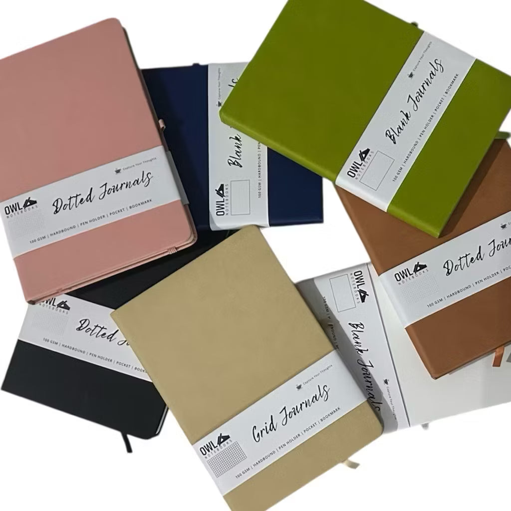 OWL DOTTED Premium Personalized Pu Leather Notebooks High Quality Debossed With Pen Holder 100 Gsm
