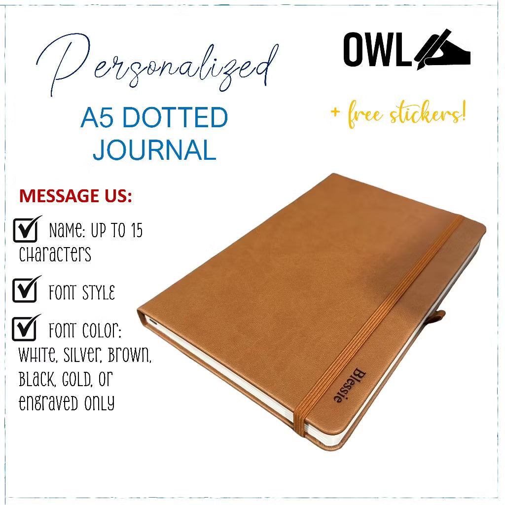 OWL DOTTED Premium Personalized Pu Leather Notebooks High Quality Debossed With Pen Holder 100 Gsm