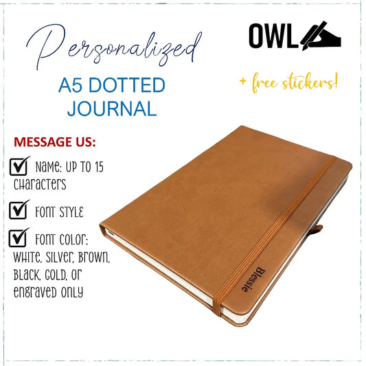 OWL DOTTED Premium Personalized Pu Leather Notebooks High Quality Debossed With Pen Holder 100 Gsm