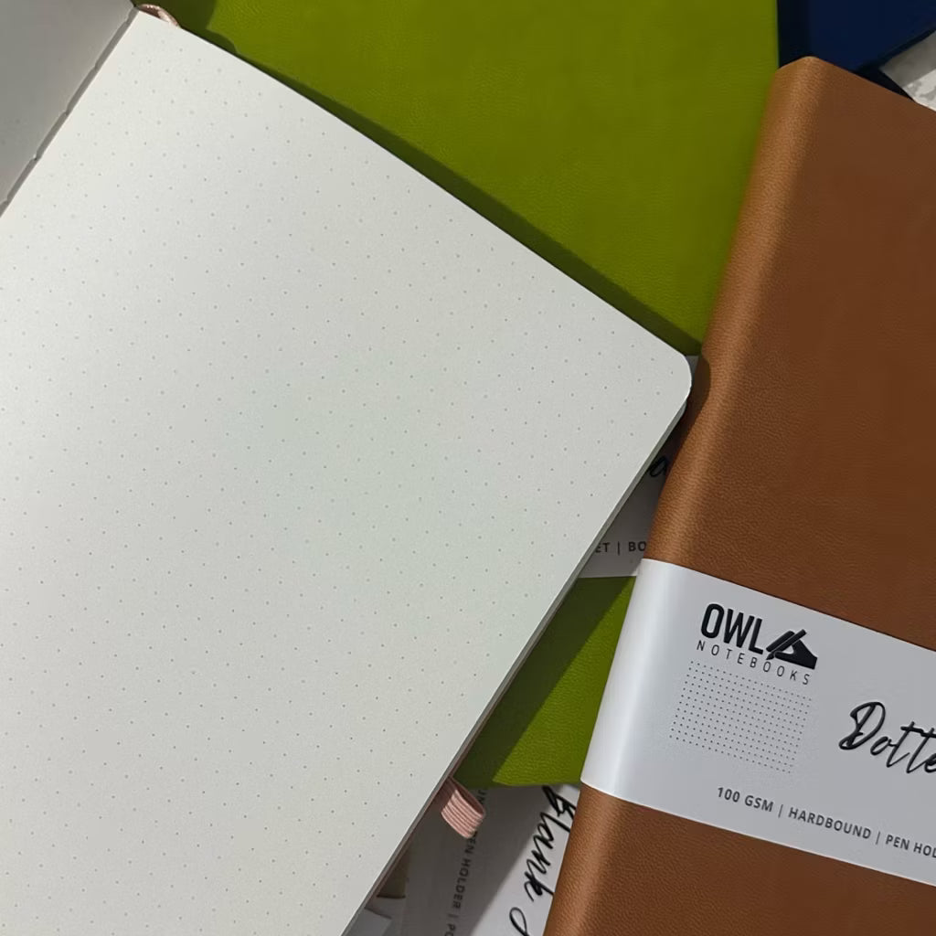 OWL DOTTED Premium Personalized Pu Leather Notebooks High Quality Debossed With Pen Holder 100 Gsm
