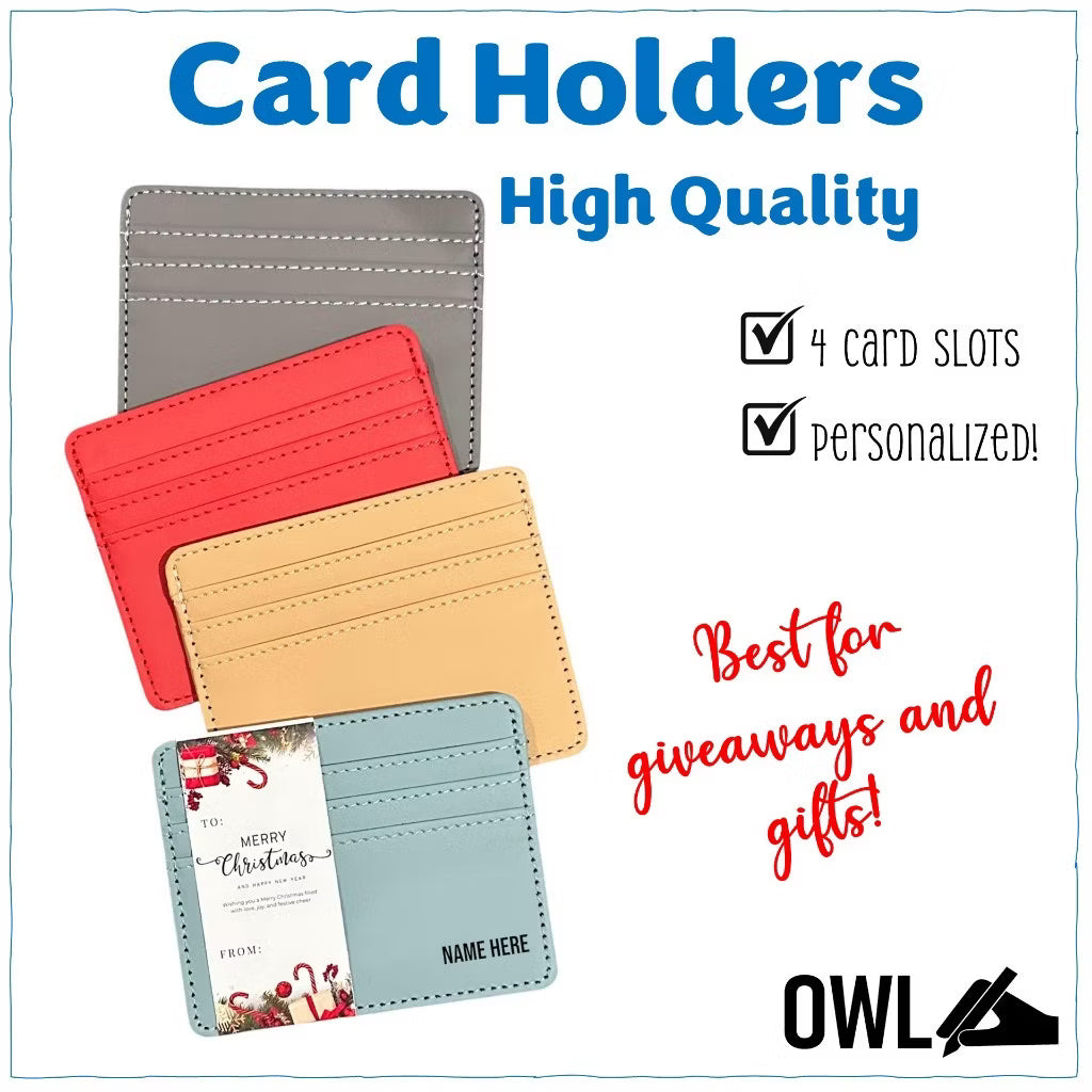 OWL Personalized Card holders with 4 card holes - Engraved name and customized sleeves for giveaways