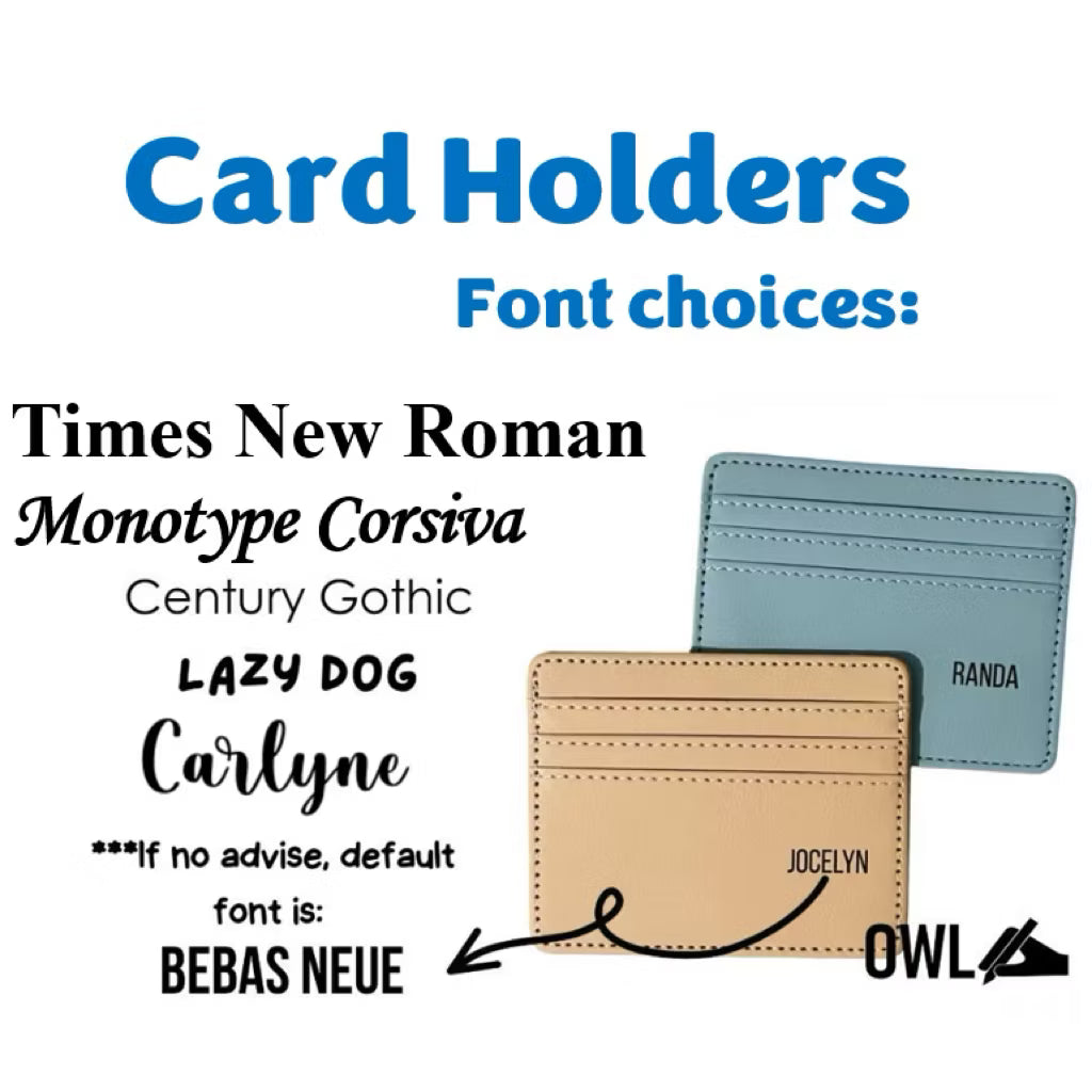 OWL Personalized Card holders with 4 card holes - Engraved name and customized sleeves for giveaways