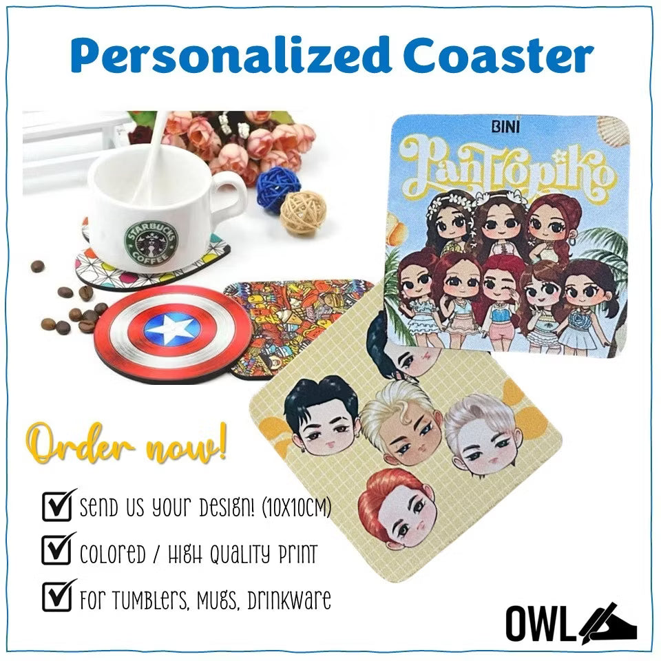 OWL Personalized Coasters with Sublimation Print Souvenir Giveaways for birthday wedding baptismal