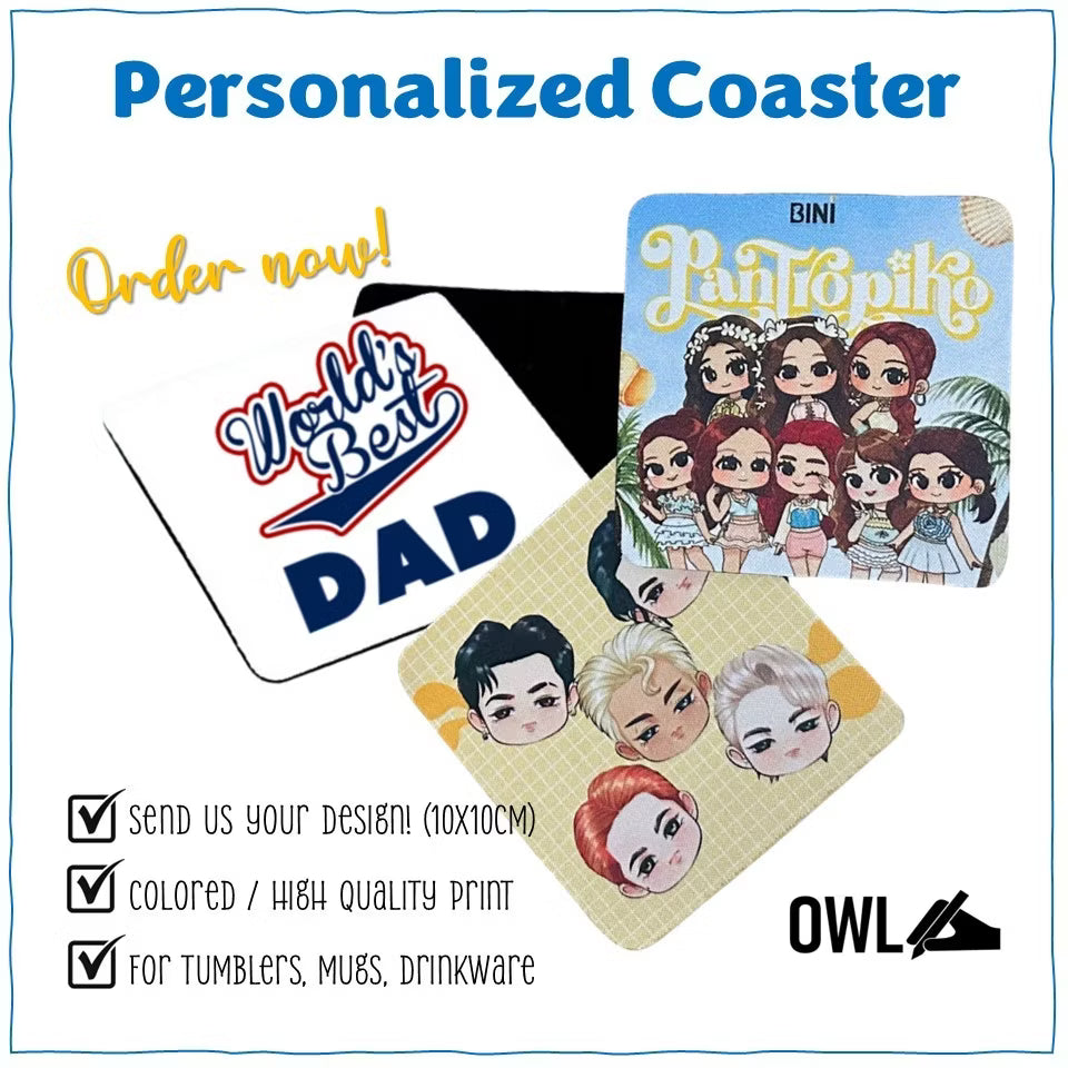 OWL Personalized Coasters with Sublimation Print Souvenir Giveaways for birthday wedding baptismal