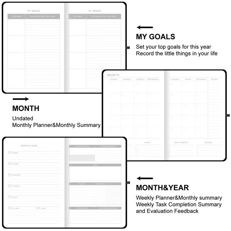 OWL Undated Planner With Free Stickers Yearly Monthly Daily 100Gsm Leather Hardbound