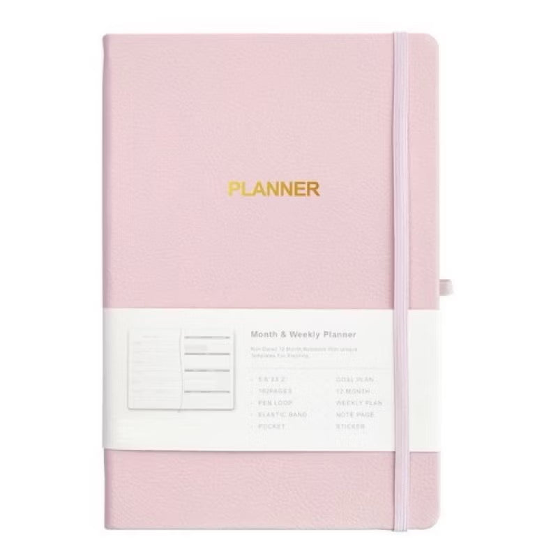 OWL Undated Planner With Free Stickers Yearly Monthly Daily 100Gsm Leather Hardbound
