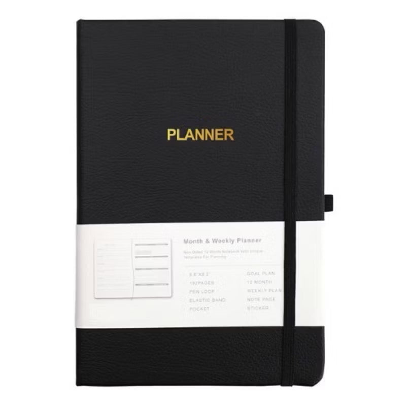 OWL Undated Planner With Free Stickers Yearly Monthly Daily 100Gsm Leather Hardbound