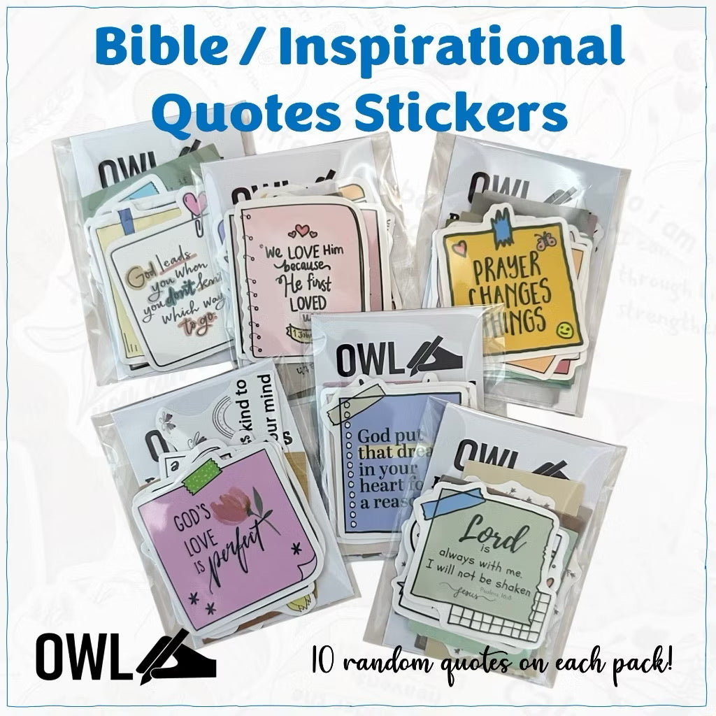 OWL Bible Quote Stickers for Journals or Phone Laptop Luggage waterproof - 10 random quotes
