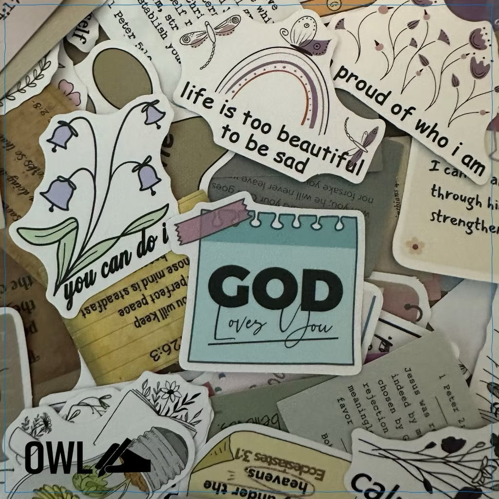 OWL Bible Quote Stickers for Journals or Phone Laptop Luggage waterproof - 10 random quotes
