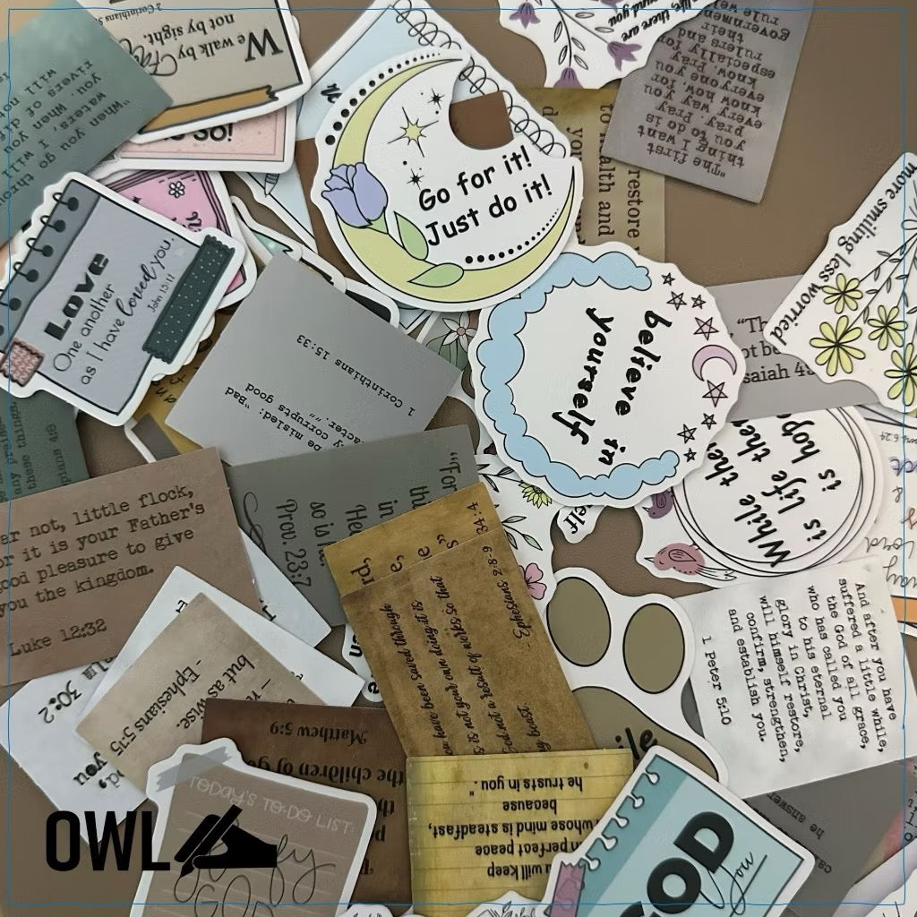 OWL Bible Quote Stickers for Journals or Phone Laptop Luggage waterproof - 10 random quotes