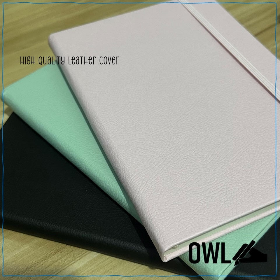 OWL Notebooks A5 Hard Bound PU Leather Journals - Dotted Paper Notes 100 GSM pages
