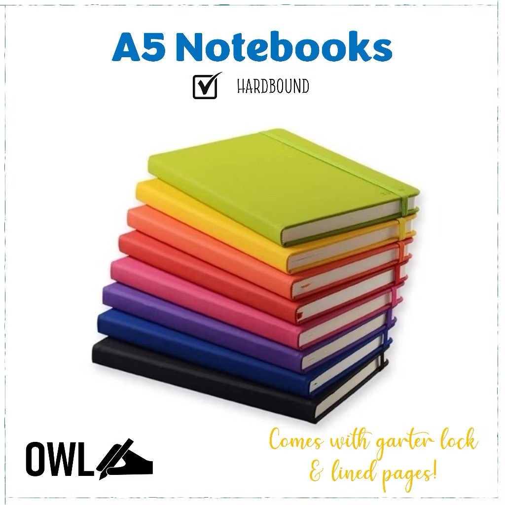 OWL High Quality Hardbound Notebooks with Garter Lock - Lined Pages - 80 sheets