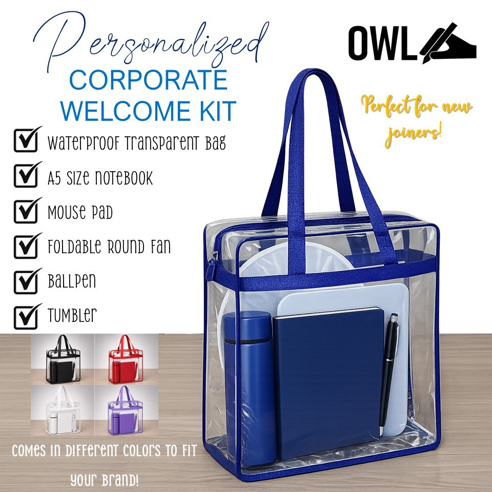 OWL Personalized Welcome Kit - For Company Starter / New Hire Corporate Give Away in Waterproof Bag