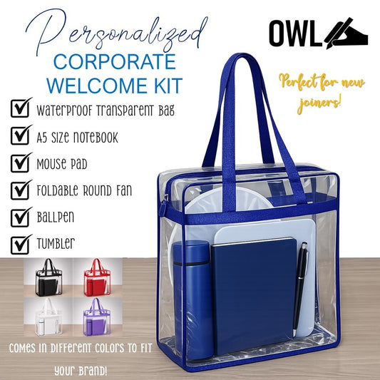 OWL Personalized Welcome Kit - For Company Starter / New Hire Corporate Give Away in Waterproof Bag