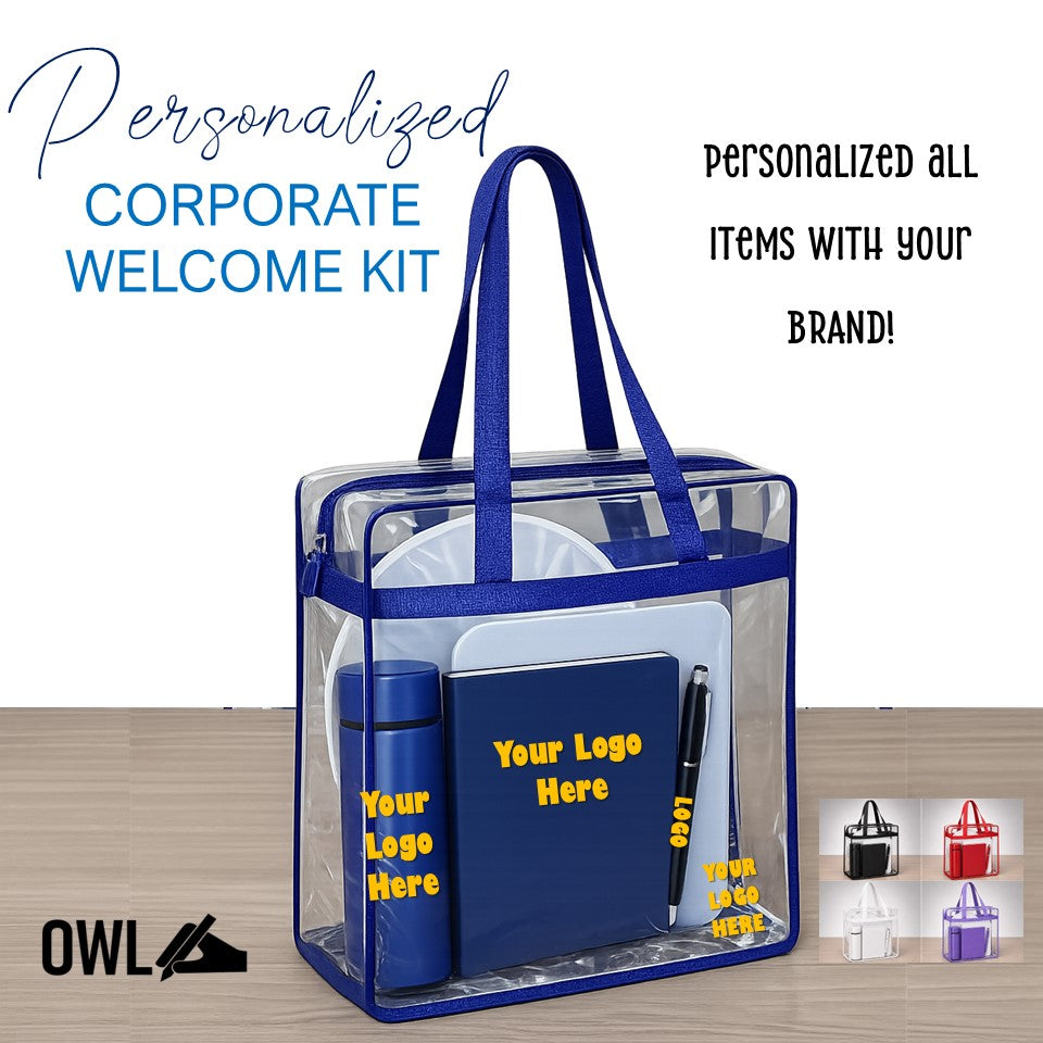 OWL Personalized Welcome Kit - For Company Starter / New Hire Corporate Give Away in Waterproof Bag